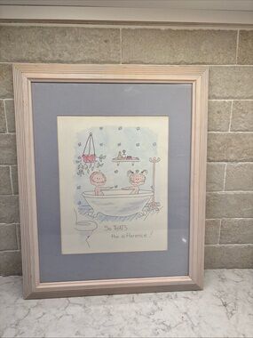 Framed Vintage 1980s Humorous Bathroom Art Print “So That's the Difference!”